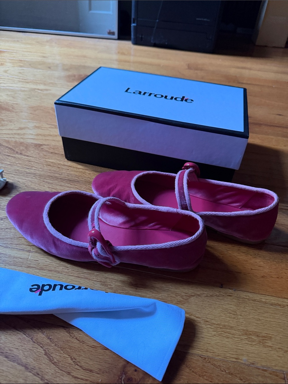 Larroude Rose Pink Suede Mary Jane Flats - Picture 2 of 5